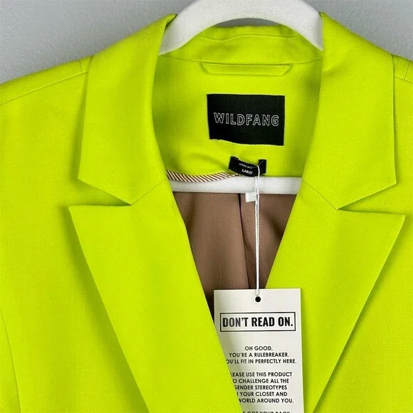 Wildfang The Empower Blazer Womens Neon Lime Green Double Breasted Long - Picture 6 of 9